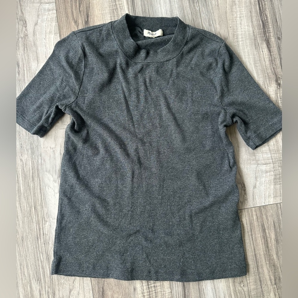 Madewell Crewneck Mockneck 100% Cotton Heathered Gray Top in Size XS